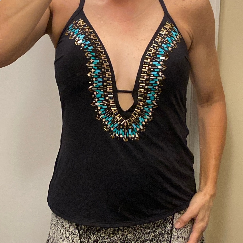 Kenneth Cole embellished black swim top